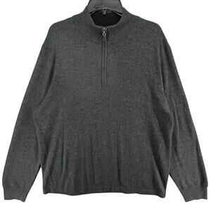 Joseph Abboud Wool Sweater Men XXL Gray Extra Fine Merino 1/4 Zip Classic Preppy